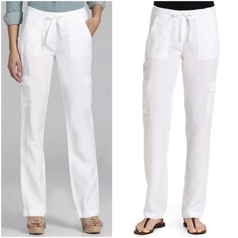 Eileen Fisher Women's White Lyocell Linen Cargo Pants size 4